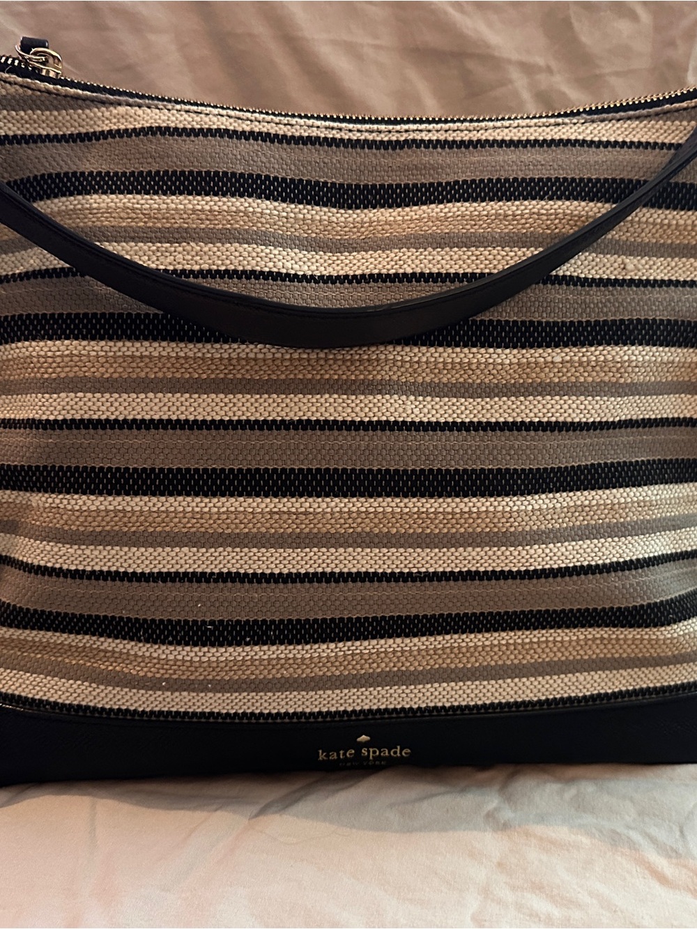 kate spade Black and Natural Striped Canvas Tote